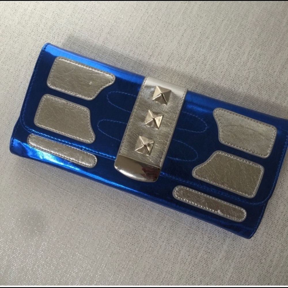 Barneys New York Metallic Blue/Silver Clutch